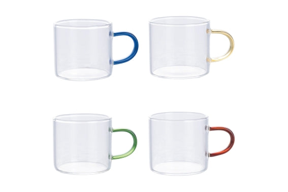 BOROSILICATE COFFEE CUP WITH HANDLE 90ML 4ASS - 5922674