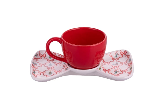 XMAS BOWS MUG SET WITH SAUCER 250ML - 5924175