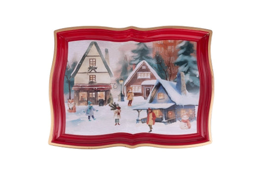 WINTER VILLAGE SCALLOPED TRAY 42.5X31.5CM - 5924704