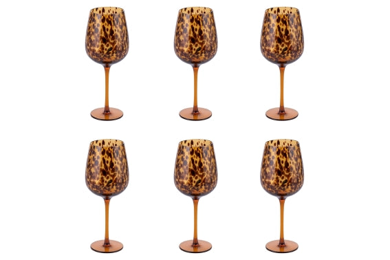 JAMILA SET OF 6 510ML AMBER GOBLETS WITH BROWN BALLS - 5925098