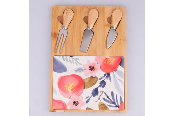 NEW ACQUERELLO CUTTING BOARD + 3 CUTLERY 21.5X30.5 - 5926463