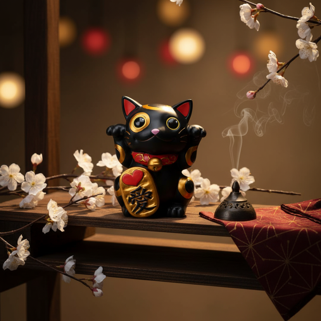 Black Lucky Cat Figurine