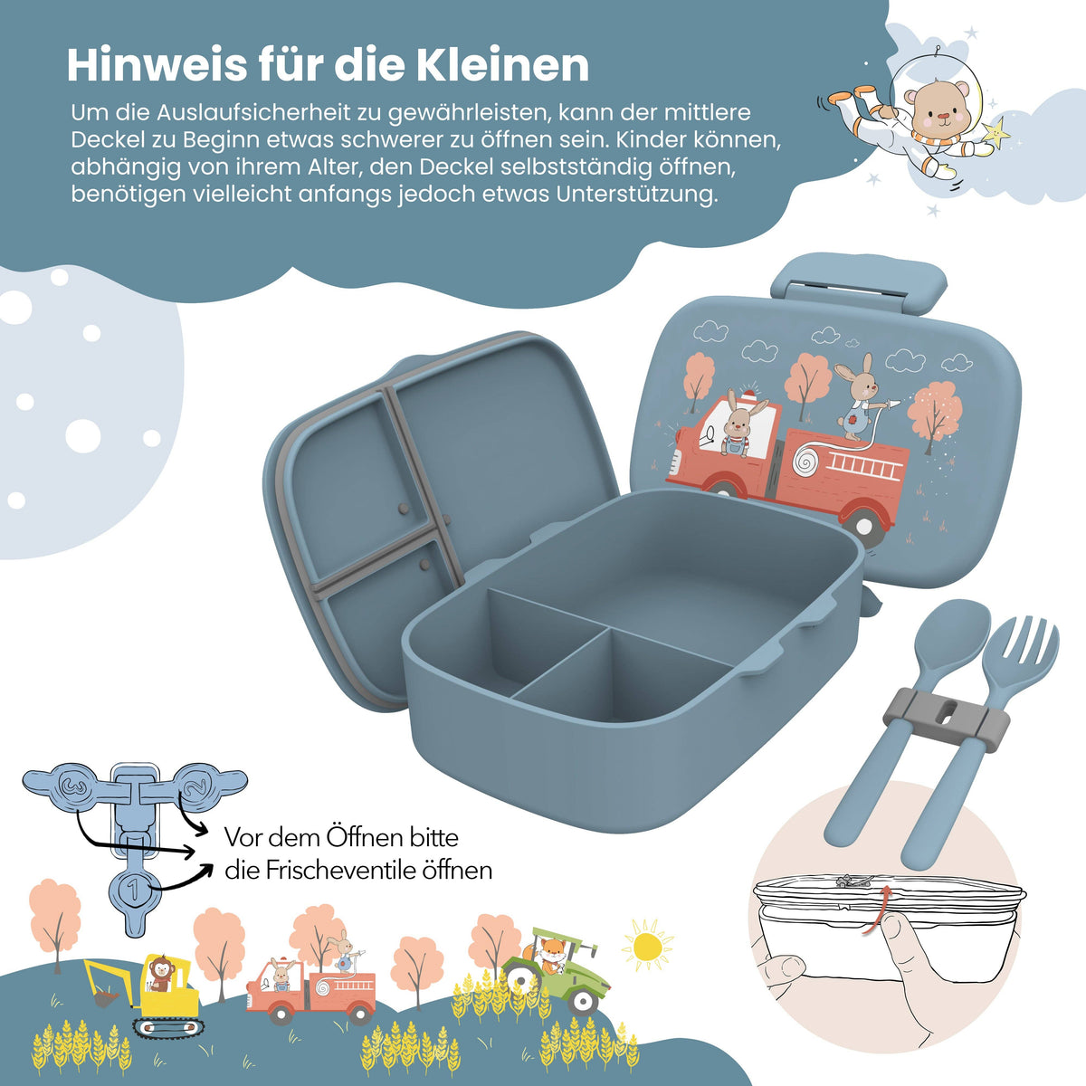 Brotdose Kinder mit Fächern,leicht & auslaufsicher-Feuerwehr