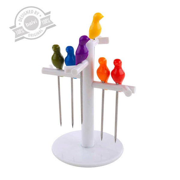 Snack fork, Birdies, x6, Stainless steel/ABS