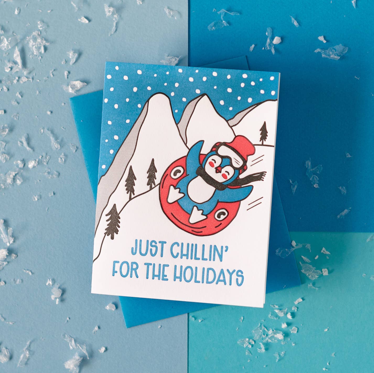 Penguin greeting card "Just Chillin' for the Holidays"