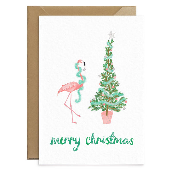 Pink Flamingo Christmas Card