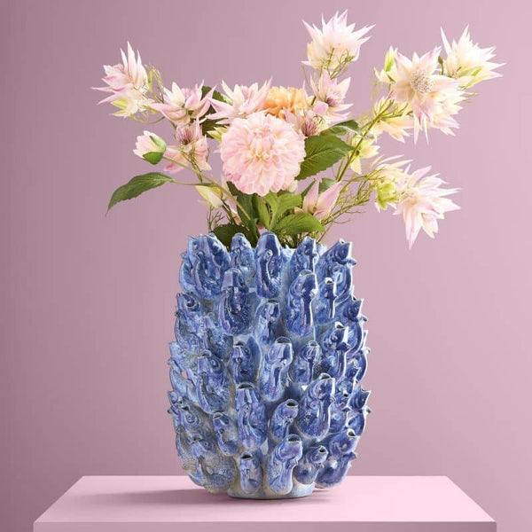 Fish school vase, blue stoneware, 24 x 24 x 32 cm