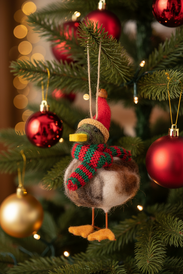 Hanging decoration Duck with Christmas hat and scarf