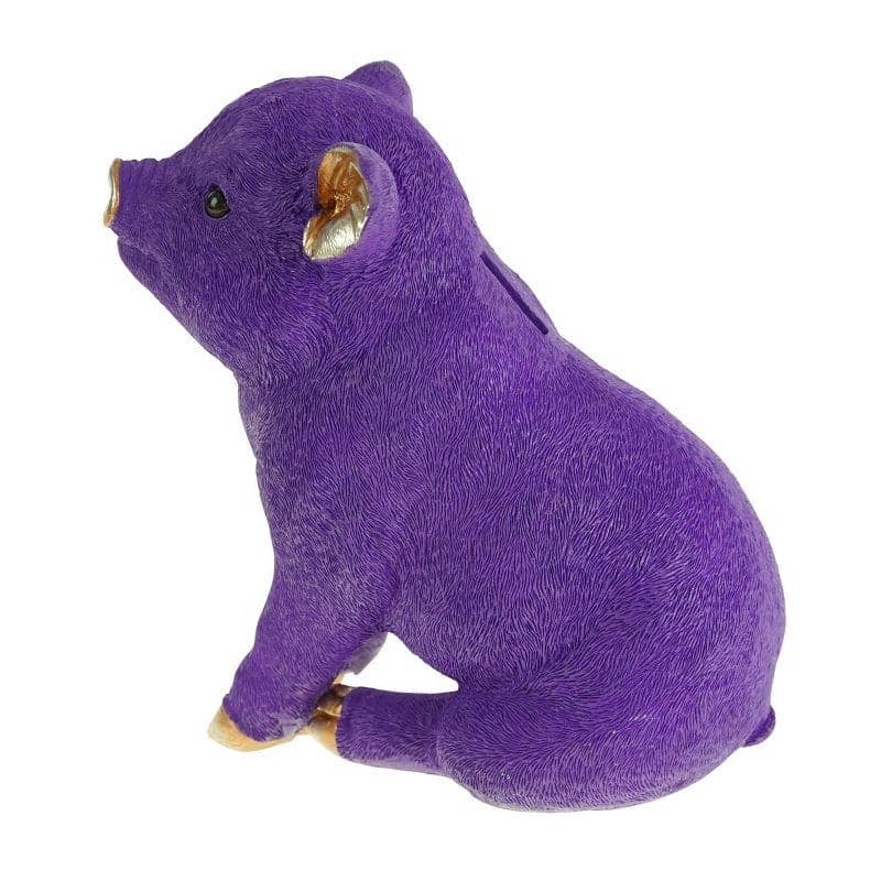 Money box, purple poly resin, 24 x 12 x 22.5 cm