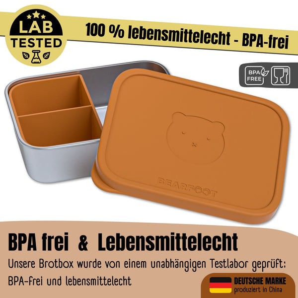 Kids' Stainless Steel Lunch Box with Silicone Insert - Brown