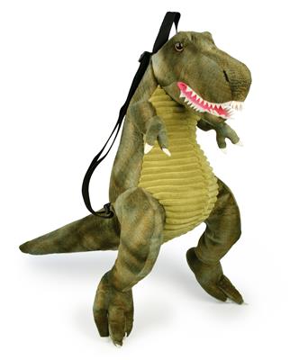 Grimini: DINO T-rex vert 45x18x50cm, sac à dos en peluche, avec bretelles ajustables et fermeture éclair, 3+