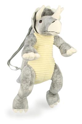 Grimini: DINO Triceratops gris 45x18x50cm, sac à dos en peluche, avec bretelles ajustables et fermeture éclair, 3+