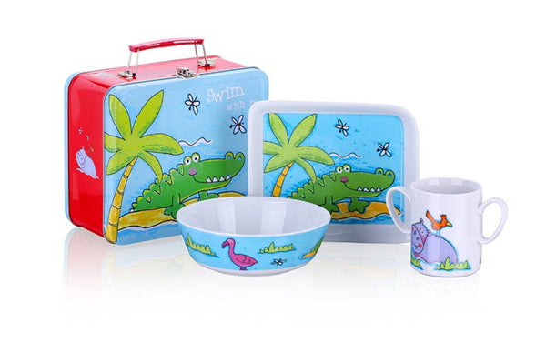 Zoo porcelain children's dinnerware set - meal set with suitcase