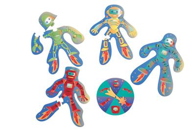 Scratch Jeu: ROBOBUILDER / JEU DE PUZZLE 21.7x19.3cm, avec 4 puzzles différentes (6pcs de chaque) et une plaque tournante diam.14.3cm, en boîte forme 16.6x29.6x6.5cm, 3+