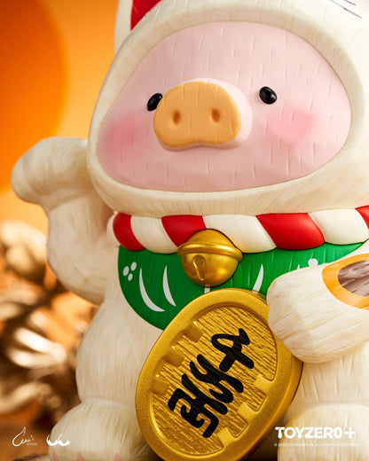 LuLu the Piglet - Maneki Lu (calico cat) — 18cm wooden sculpture