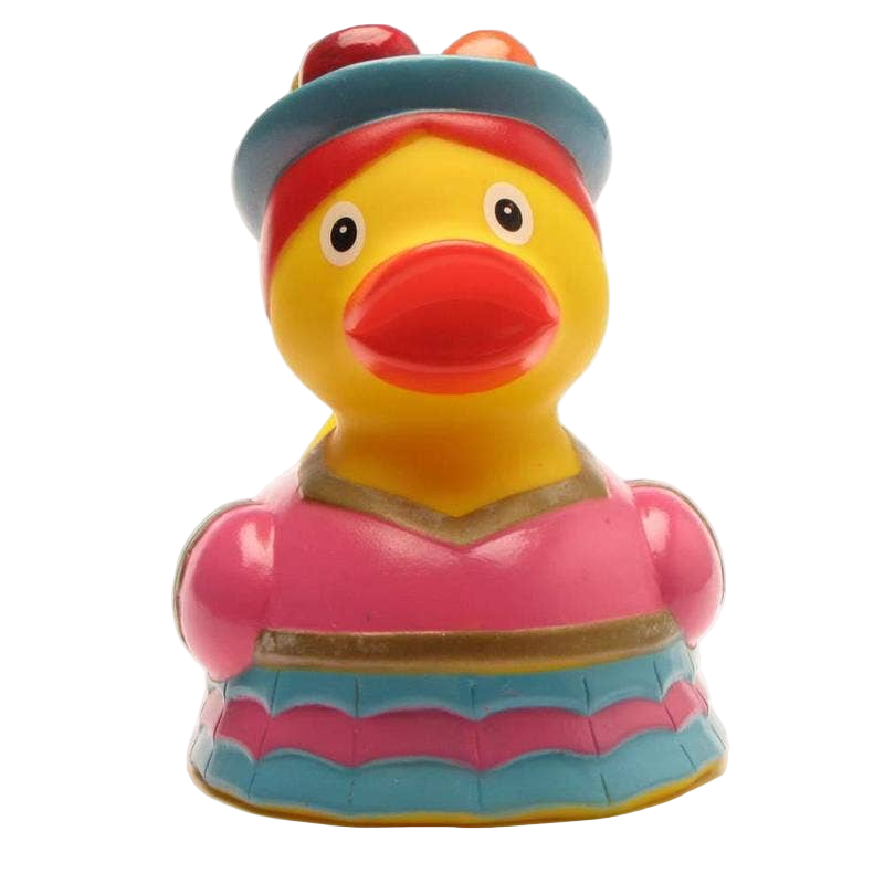 Anatra con cappello di frutta
