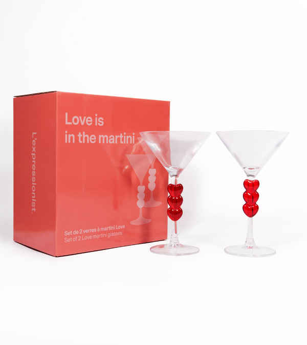 Set of two heart-design Martini glasses
