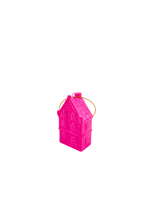 Cintre de Noël - Maison - Céramique - Rose fluo - 3,5x2x6,5cm