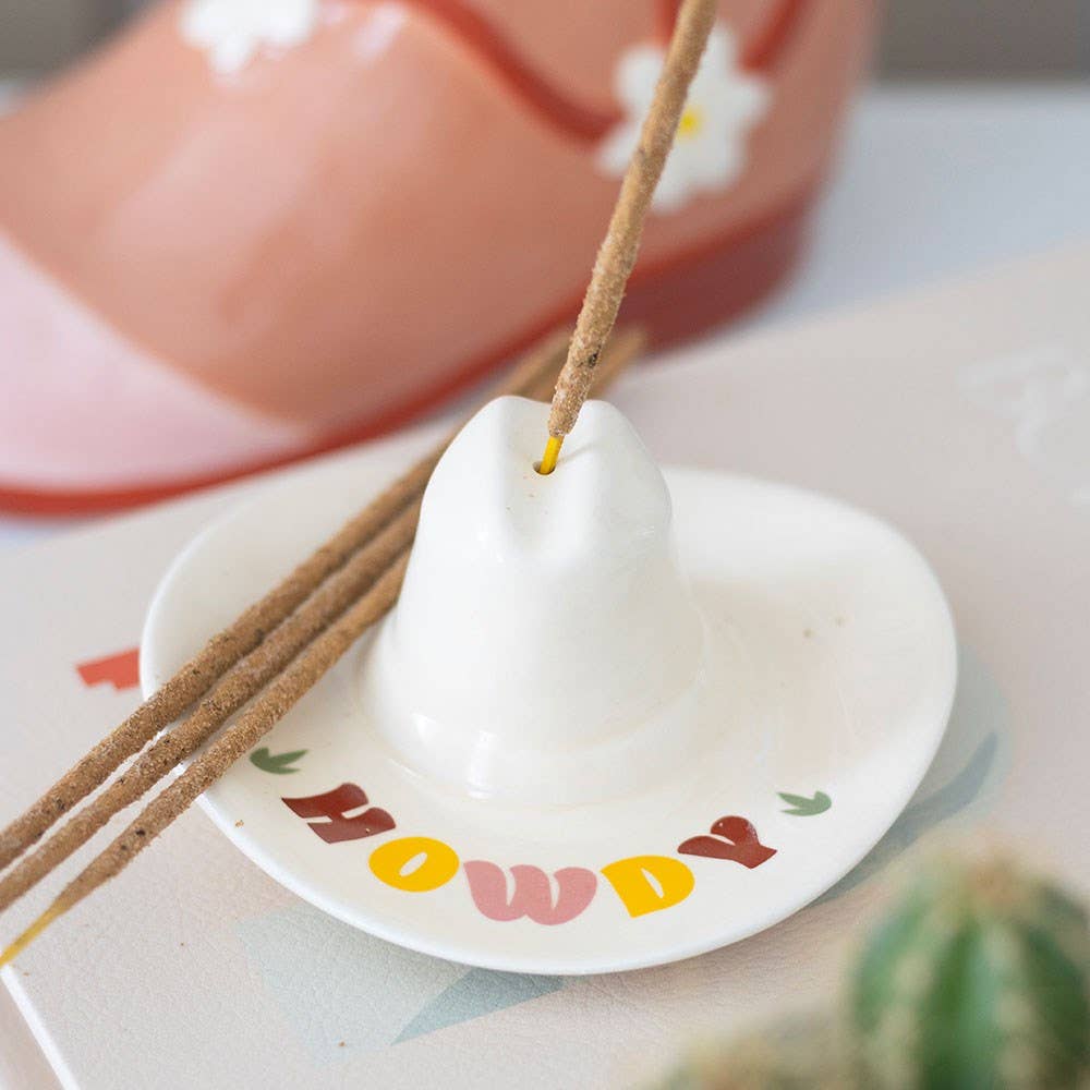 "Howdy" Cowboy Hat Ceramic Incense Burner