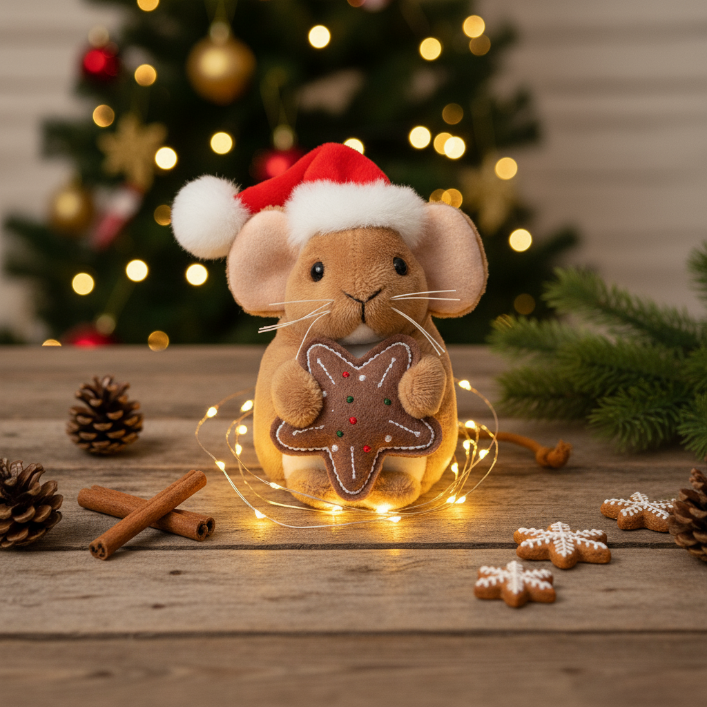 Peluche Souris de Noël avec biscuit