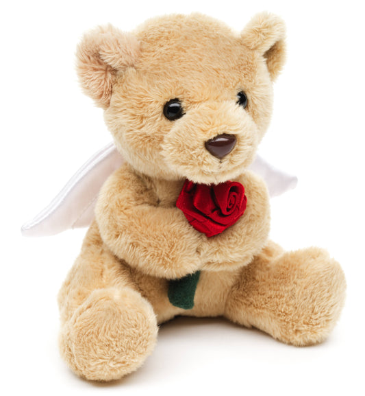 Peluche Nounours ange gardien avec rose rouge