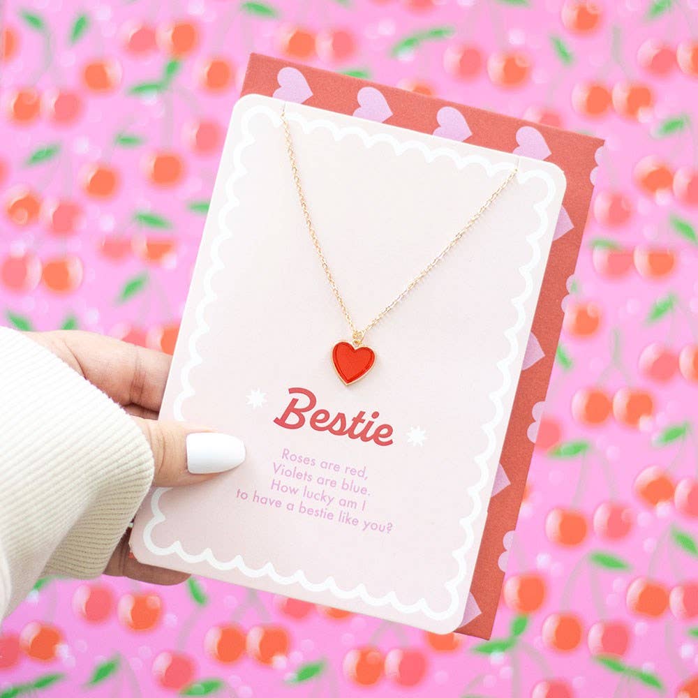 Collana a forma di cuore in smalto, biglietto d'auguri per San Valentino per la migliore amica