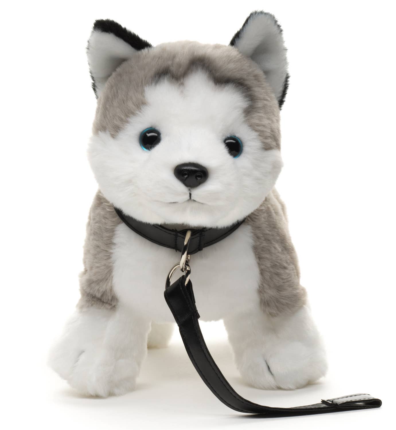 Grey Husky plush toy, standing (with leash)