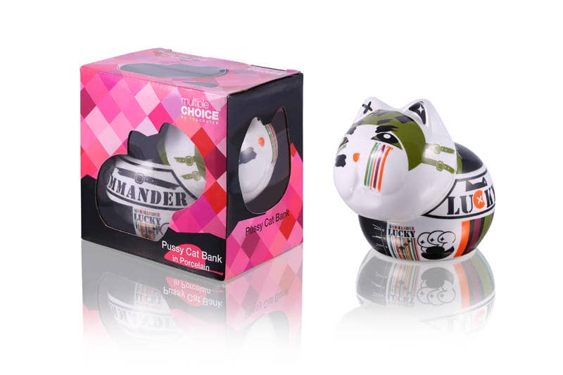 Tirelire Chat Comando en Porcelaine