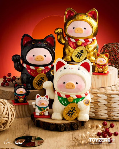 LuLu the Piglet - Maneki Lu (black cat) — 18cm wooden sculpture