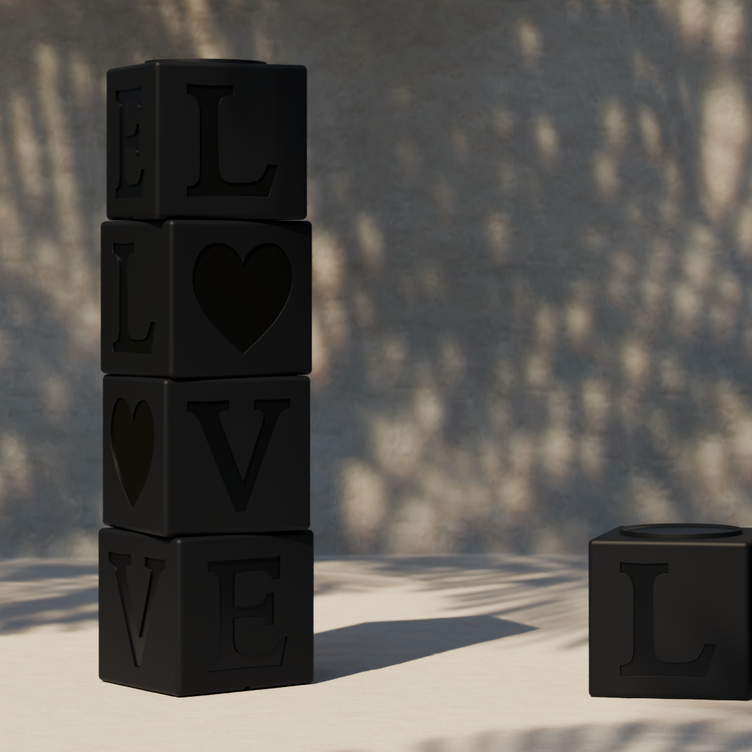 LOVE TOTEM – stapelbare Sitzgelegenheiten/Tische – Set mit 4 Würfeln