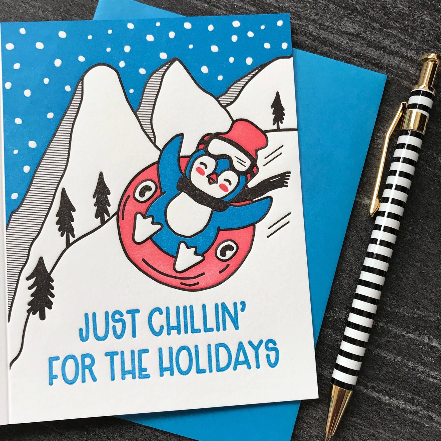 Penguin greeting card "Just Chillin' for the Holidays"