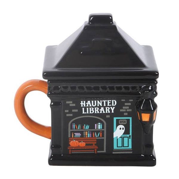 Haunted Library Lidded Mug for Halloween