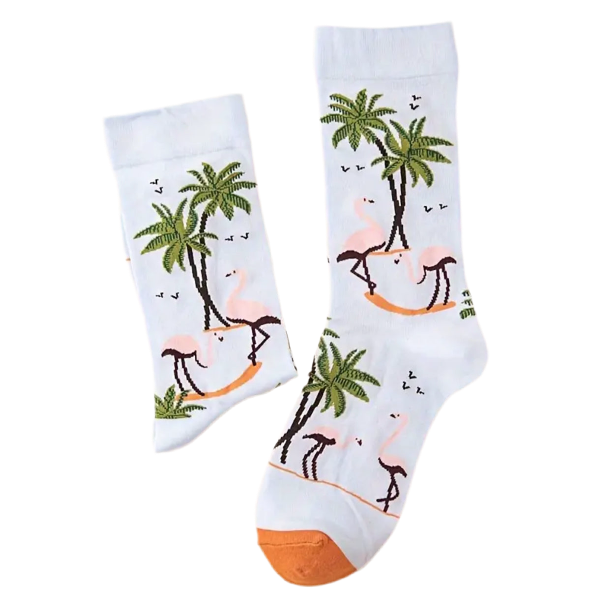 chaussettes flamants roses palmiers