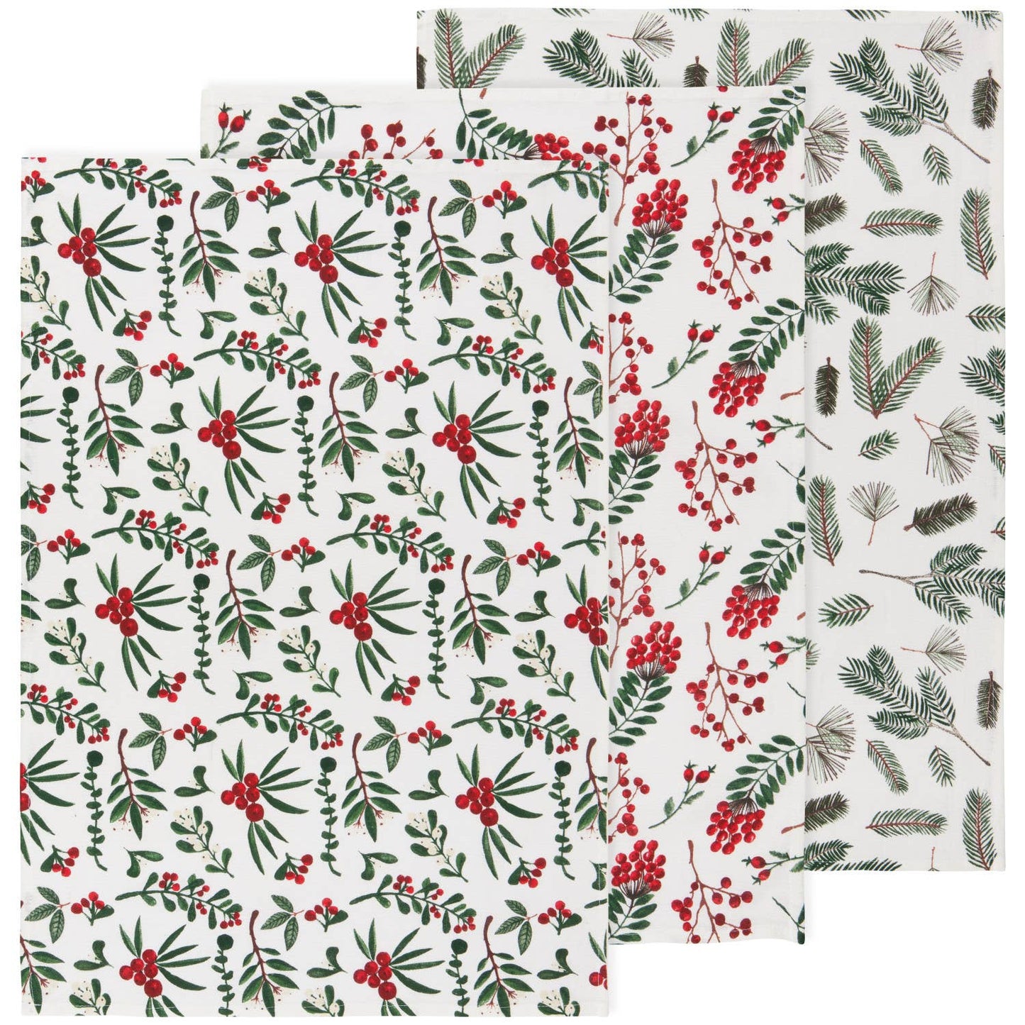 Set of 3 Winterberry Bakers Floursack Christmas Tea Towels