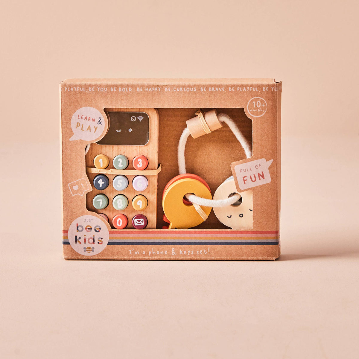 Article Enfant Ensemble de Jouets Téléphone et Clés en Bois