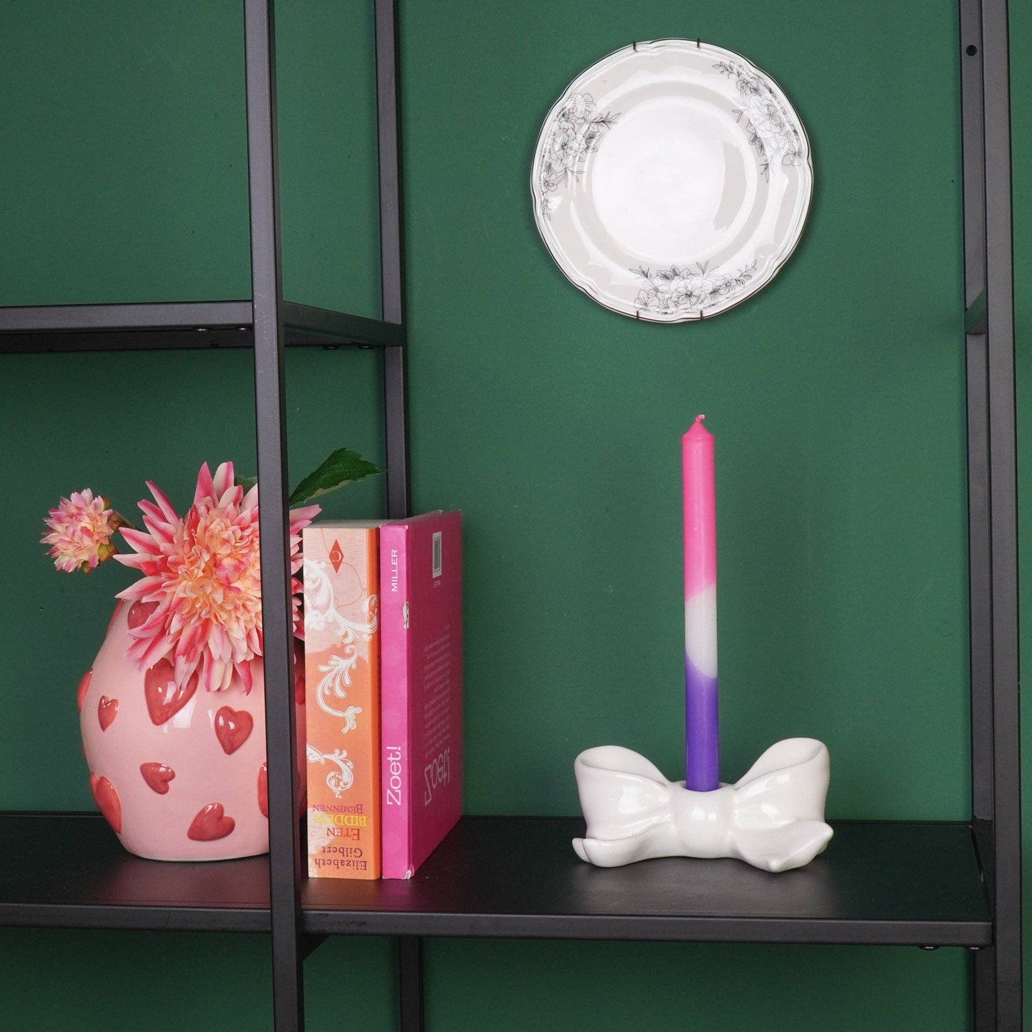 Bougeoir - Nœud - Céramique - Blanc - 18x9x7 cm