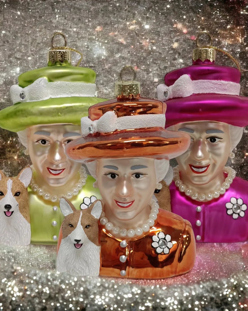 Pallina di Natale arancione Queen Elizabeth & Corgi