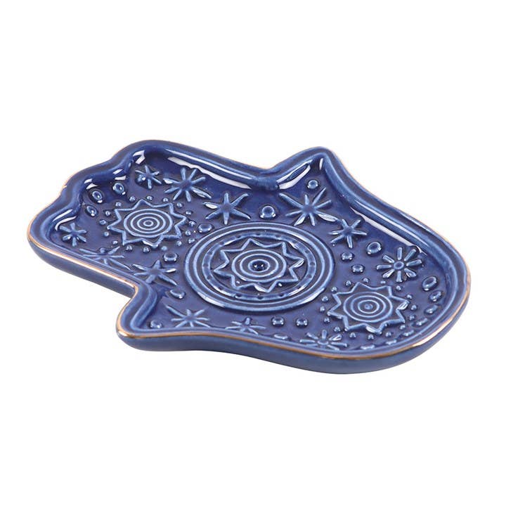 Porte-encens et vide-poche Main de Hamsa bleu foncé