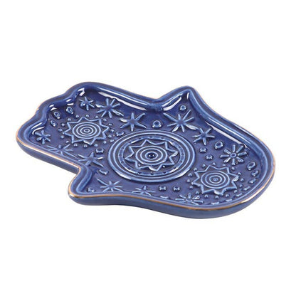 Porte-encens et vide-poche Main de Hamsa bleu foncé