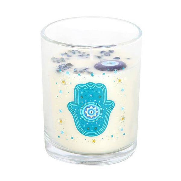 White Rose Hamsa Hand Candle with Crystals
