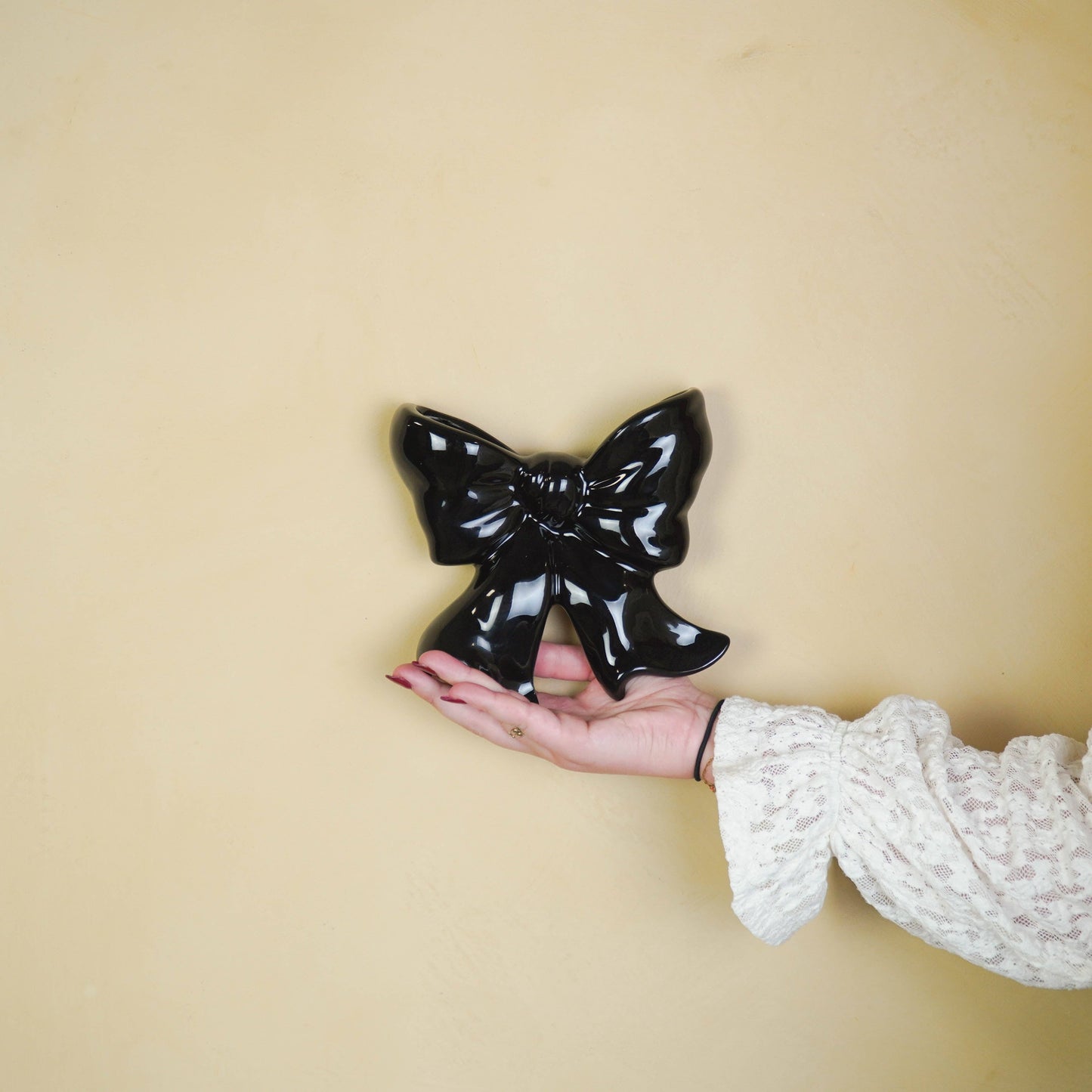 Wall Vase - Bowl Vase - Ceramic - Black - 19x18.5x5.5 cm