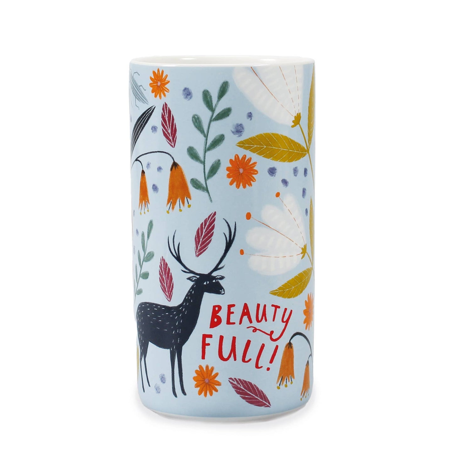 Ceramic vase with Scandinavian floral pattern and animals