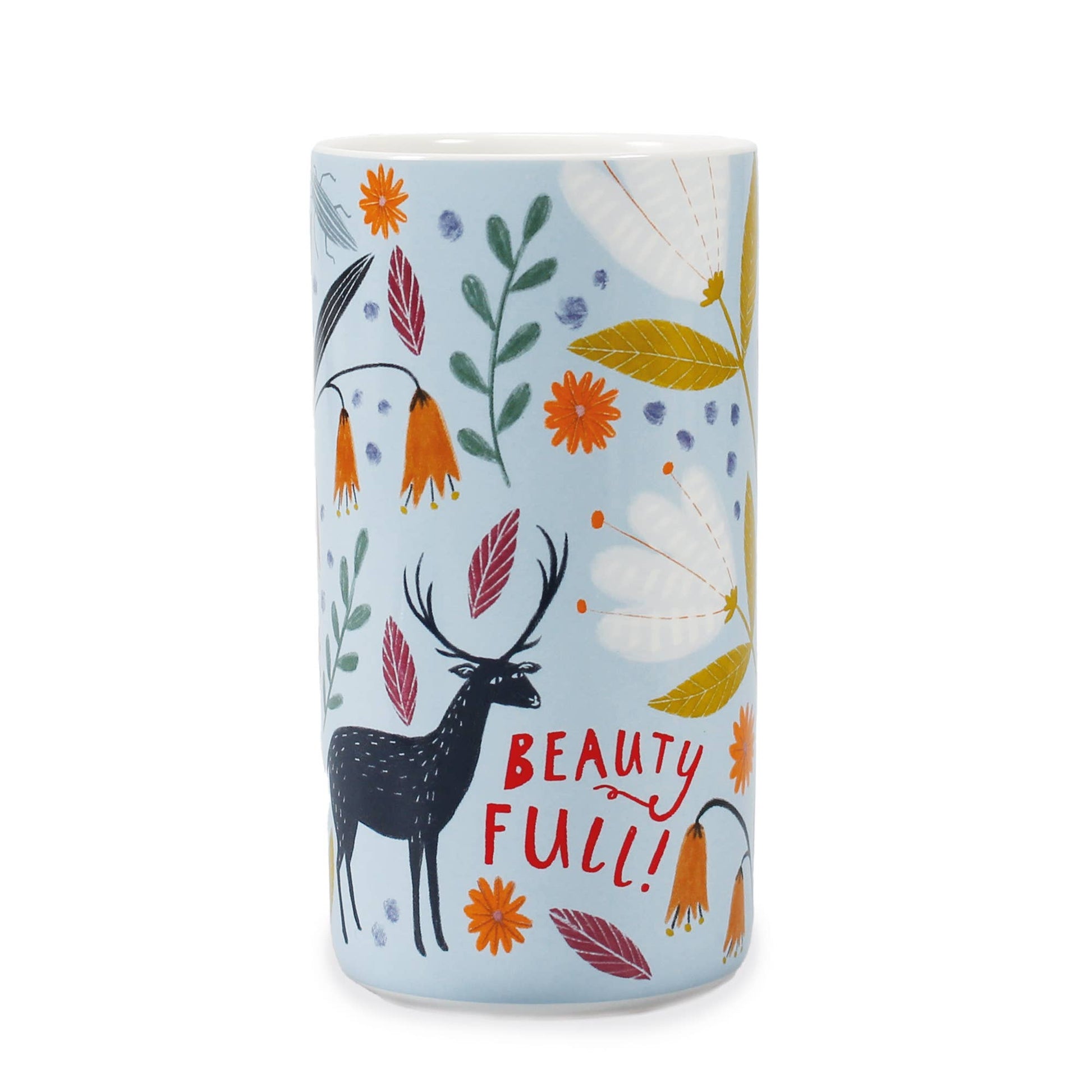 Ceramic vase with Scandinavian floral pattern and animals