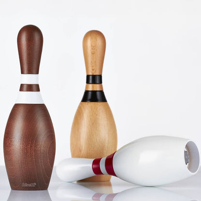 "Bowling" spice grinder in walnut-stained beech