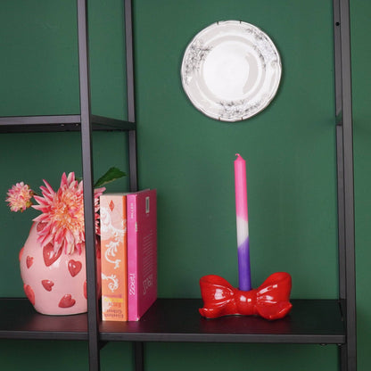 Bougeoir - Nœud - Céramique - Rouge - 18x9x7 cm