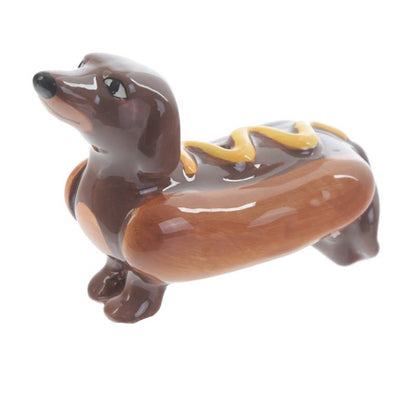 Ceramic hot dog and mustard salt and pepper shakers