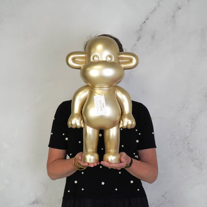Ornament - Monkey Figurine 'The Legend' - Polyresin - Gold - 33x21x50cm