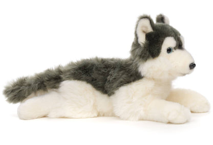 Grey Husky plush toy, lying down