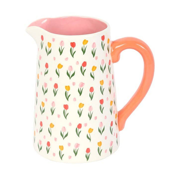 Pichet en céramique à motif de tulipes pour le printemps et la fête des mères