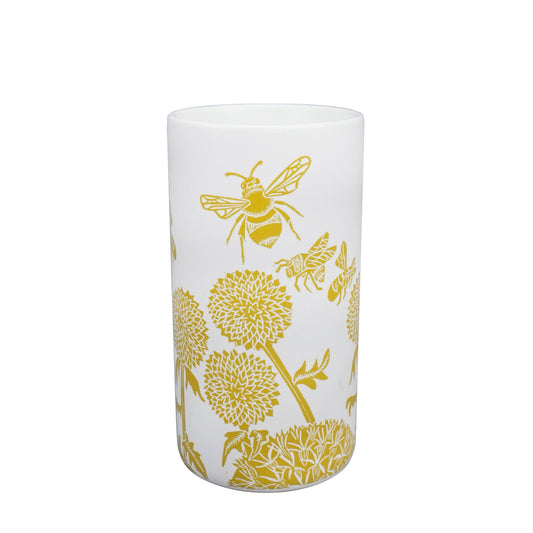 Bee Dandelion Mustard Yellow Ceramic Vase